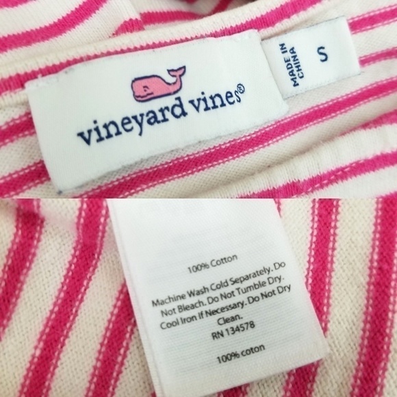 Vineyard Vines top white pink striped long sleeve chambray detail women's size S - Picture 9 of 9
